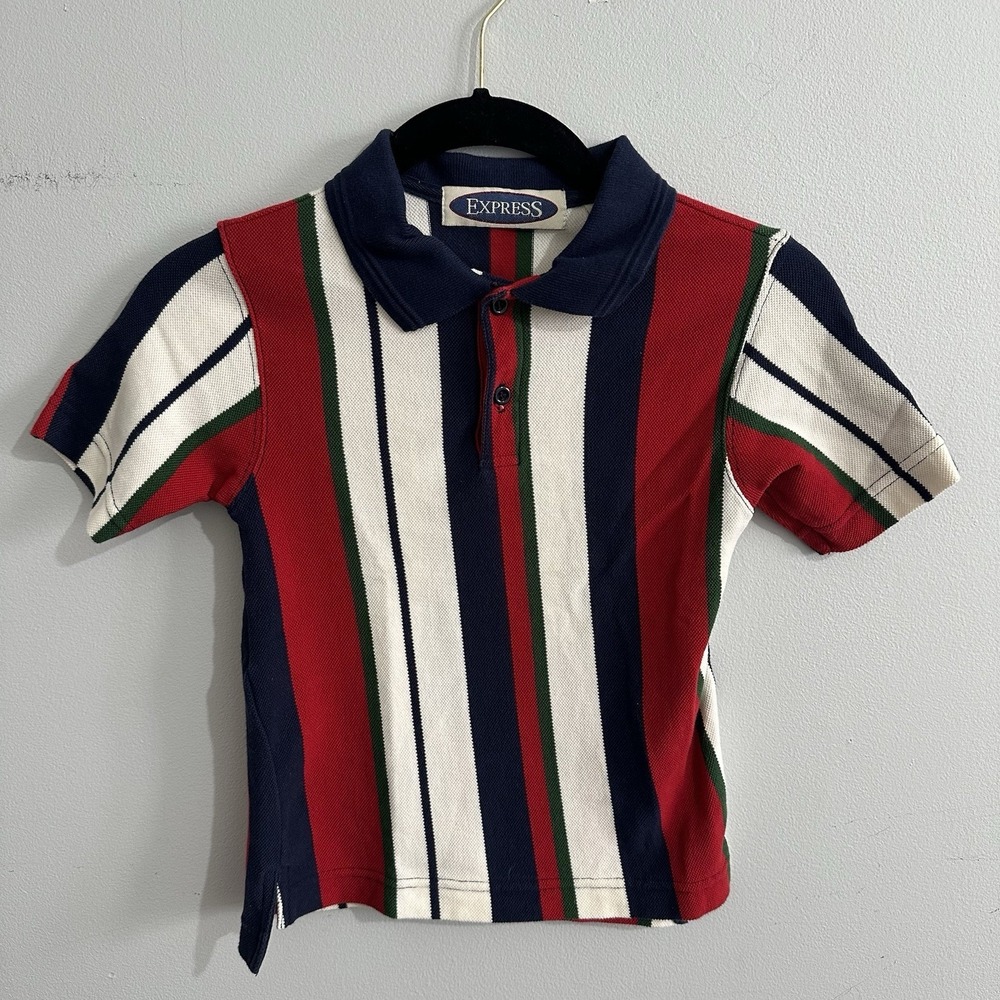 Vintage Express Boys Size 5/6 Polo Shirt Short Sleeve Striped Cotton Collared